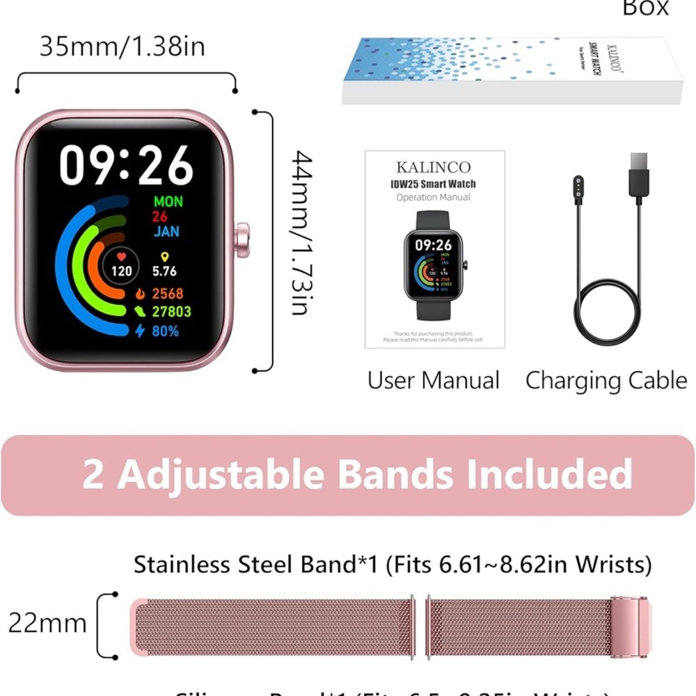 Rose Gold Smartwatch with 2 bands NWT - Picture 8 of 8